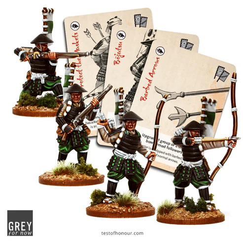 2 asigaru with bows, 2 with muskets, 3 cards