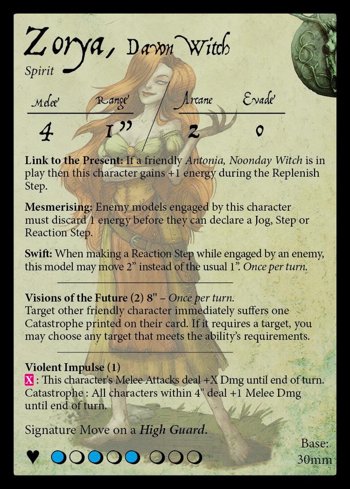 Statistics card for zorya the dawn witch