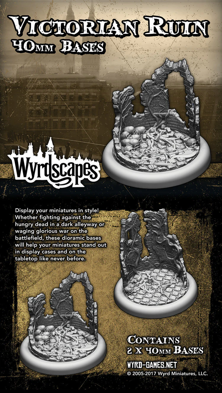 40 millimeter victorian ruin themed bases front and back of packaging