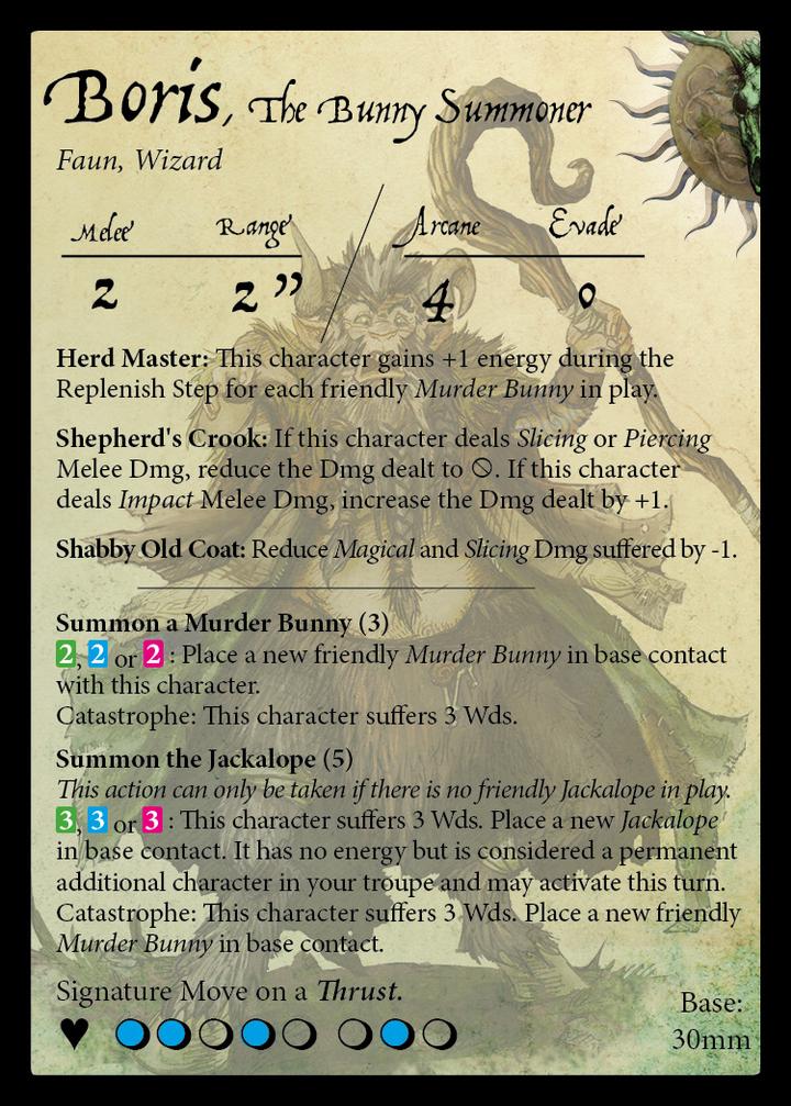 Statistics card for boris the bunny summoner