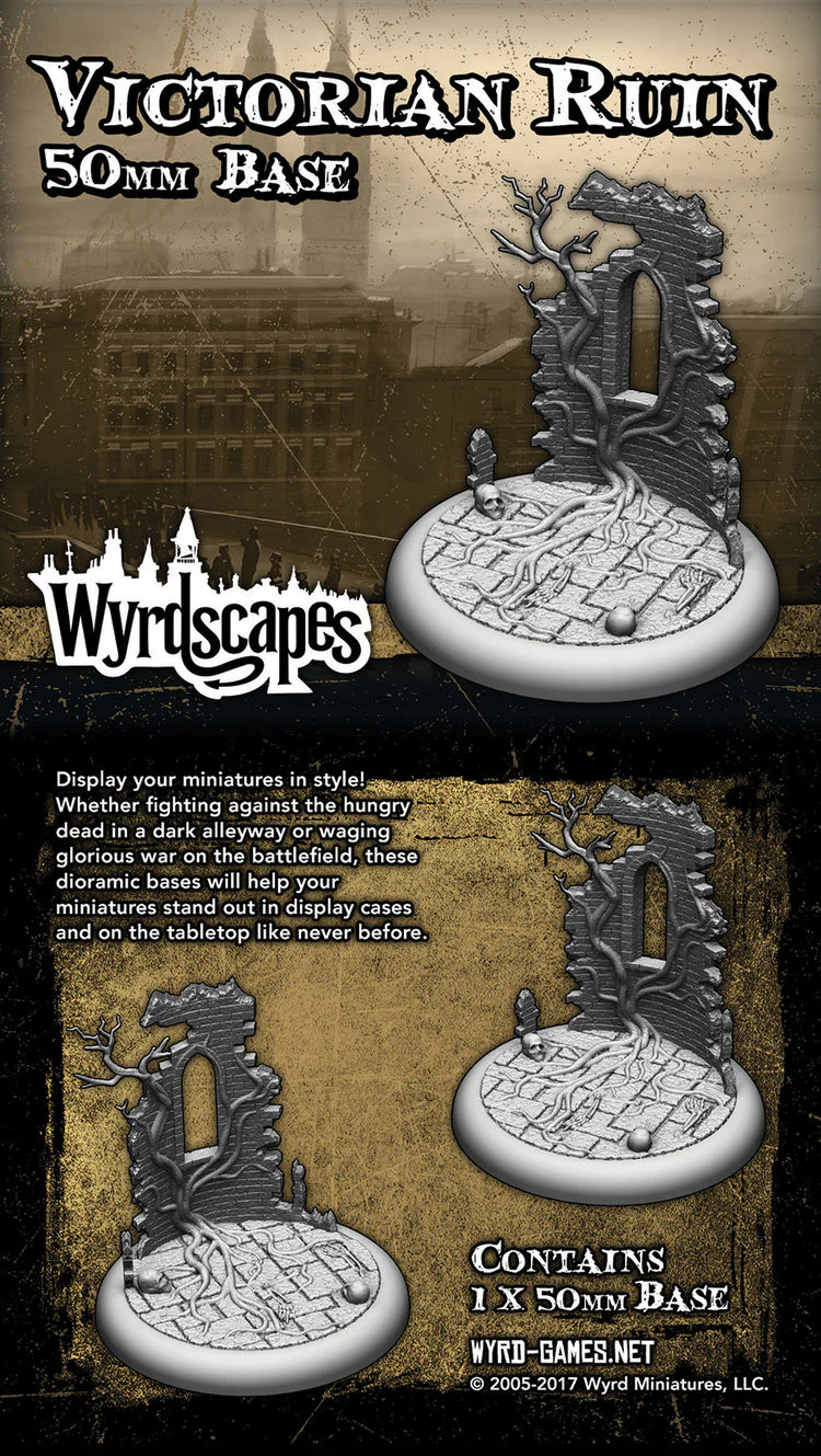 50 millimeter brick ruins themed base front and back of packaging