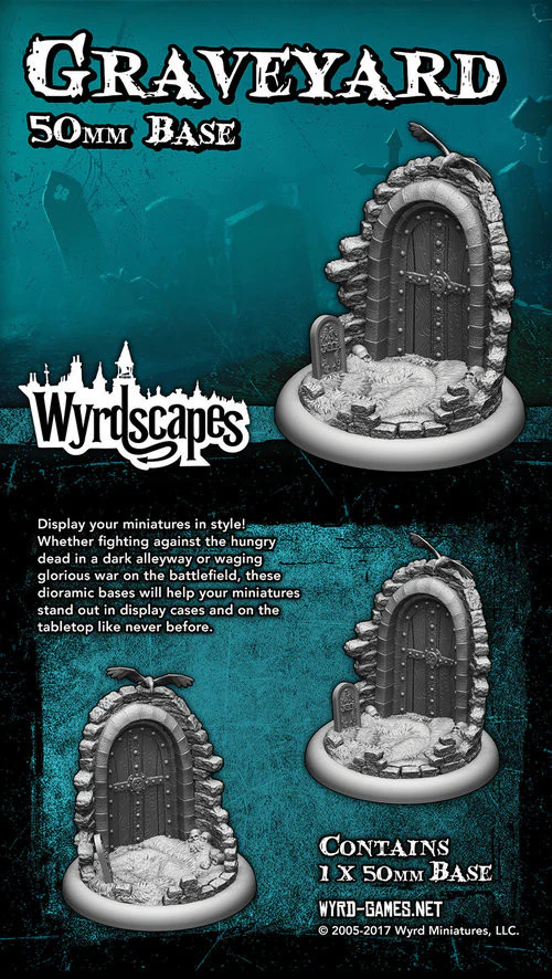 50 millimeter grave yard themed base front and back of package