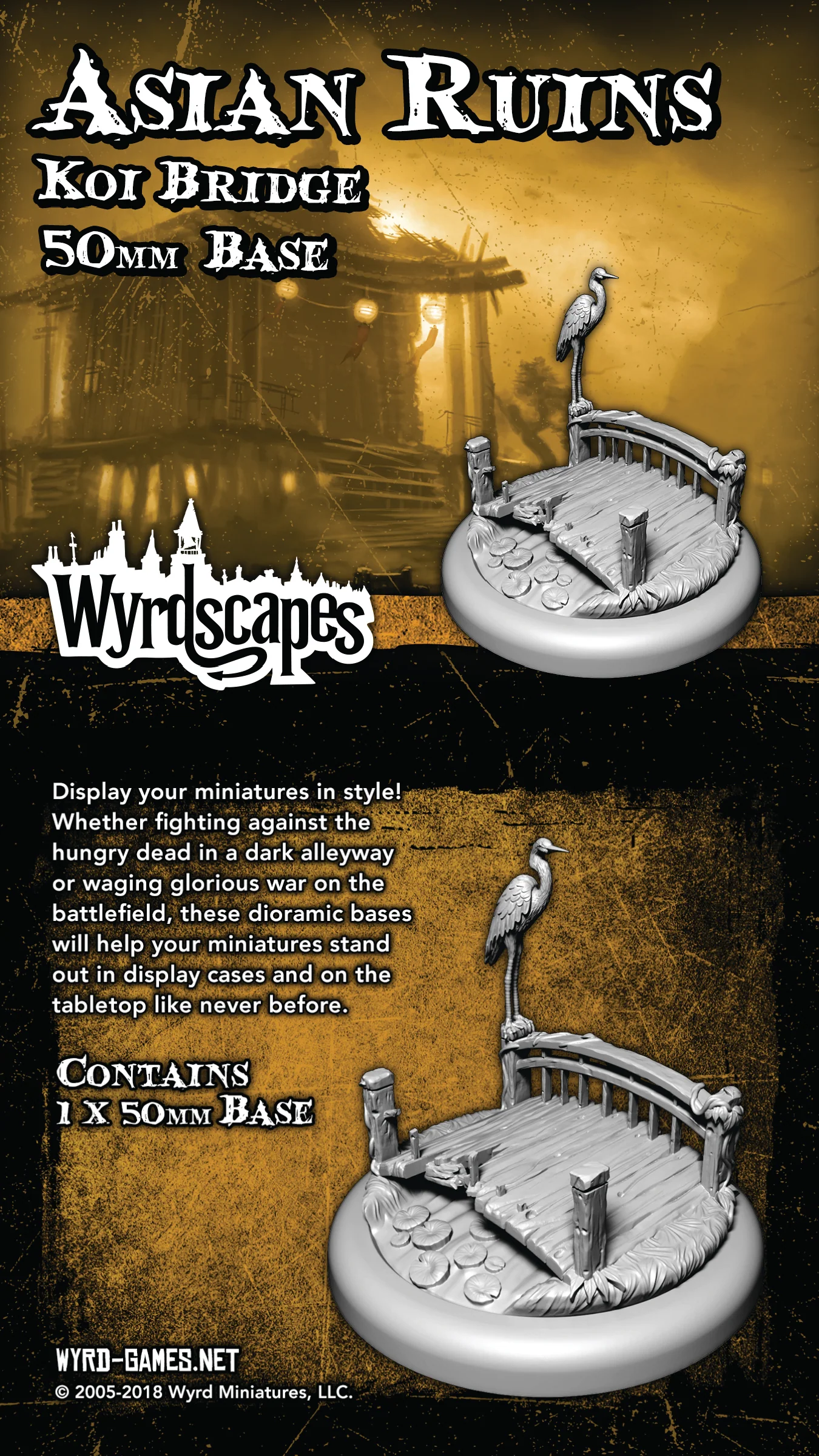 50 millimeter wooden bridge themed base front and back of packaging