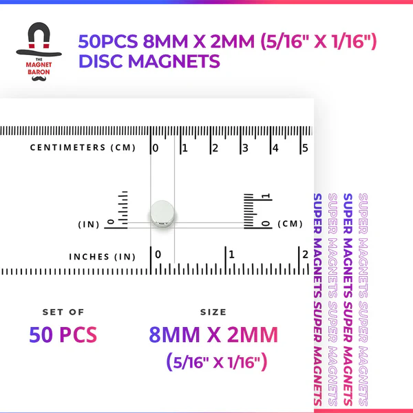 8 millimeter by 2 millimeter disc magent beside ruler