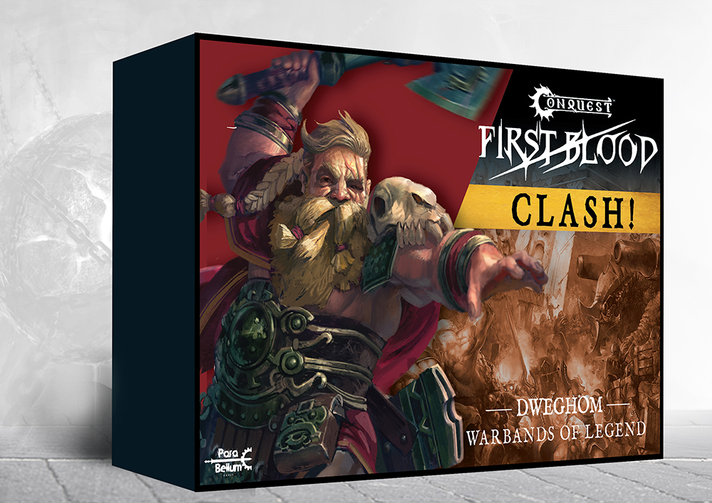 front of box featuring art of dwarf with scarred eye wielding waraxe