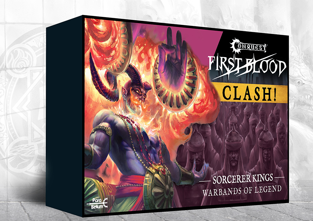 front of box featuring purple horned man with flaming moustache summoning giant arms made of fire