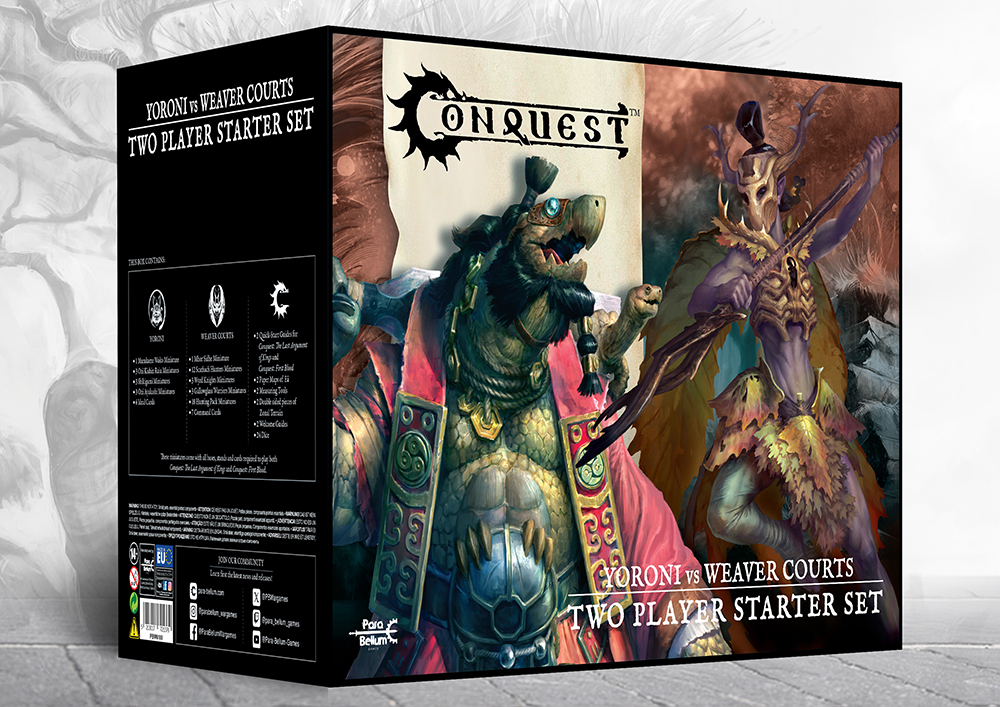 front of box featuring art of bearded turtle with smaller turtle on shoulder and purple wood elf in leaf clothes