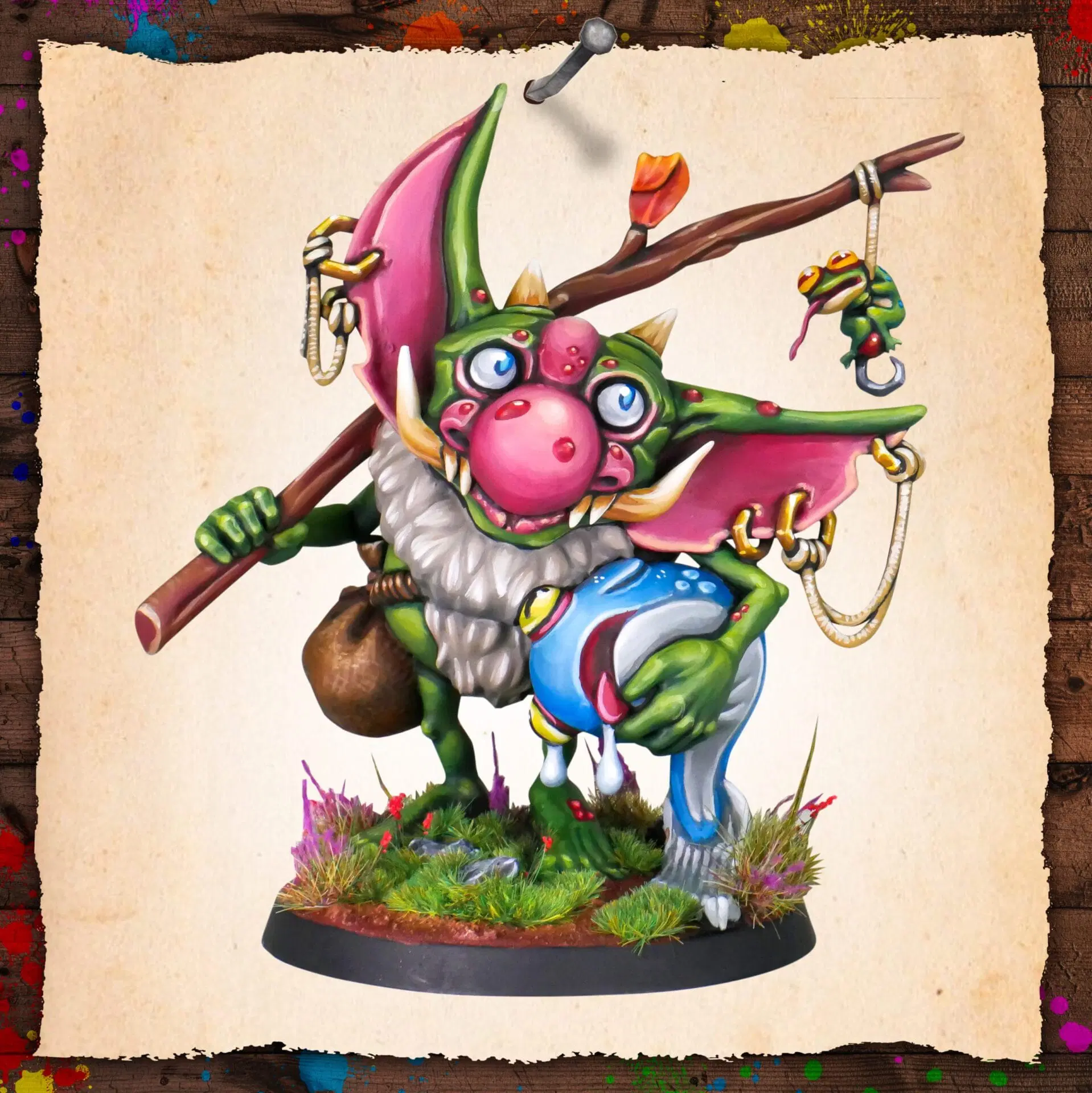 Painted goblin with fishing pole fish