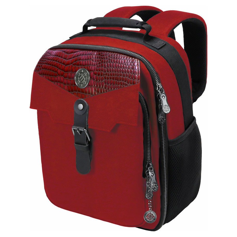 Red backpack with scale texture