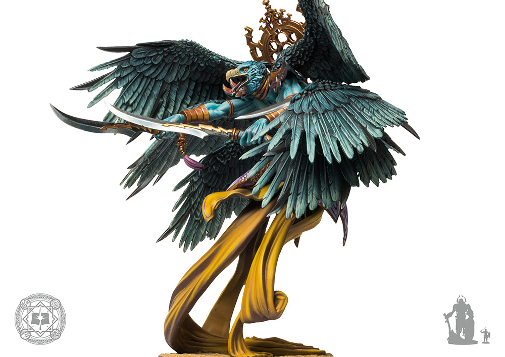 Sabhagrih painted miniature of six winged bird creature