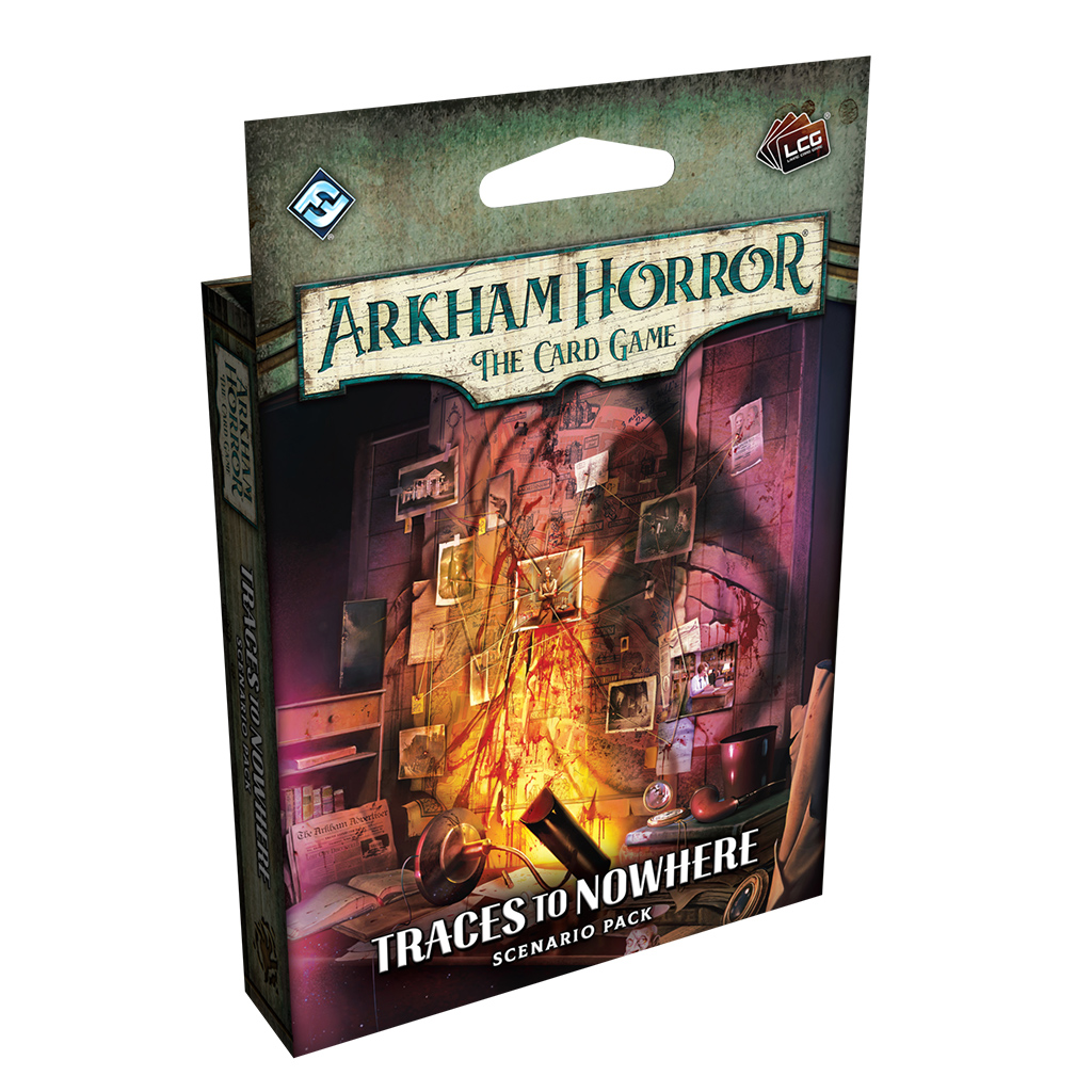 card pack featuring art of board with photos connected by twine and a bloodsplatter across the board