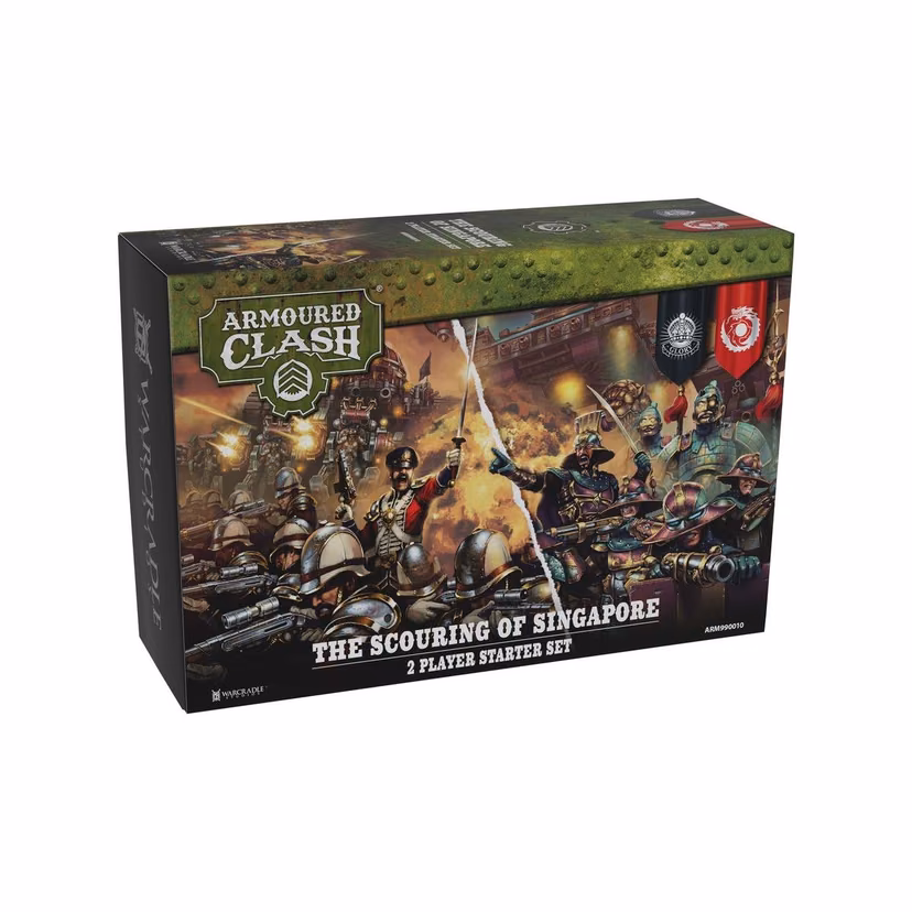 front of box with art featuring red and cream clad british riflemen and maroon and jade clad chinese riflemen