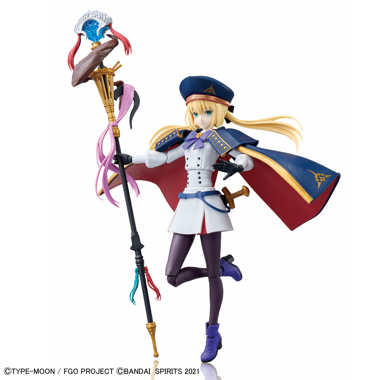 assembled caster model kit with staff and cloak