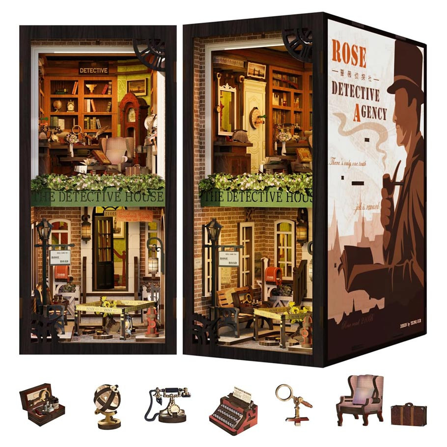assembled detective themed diorama