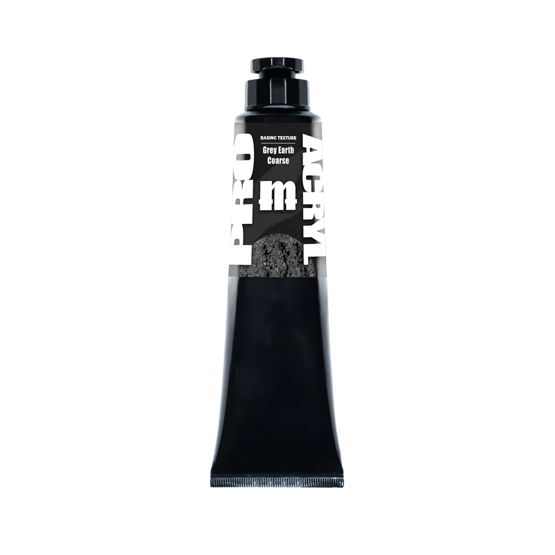 black tube of grey earth texture paste