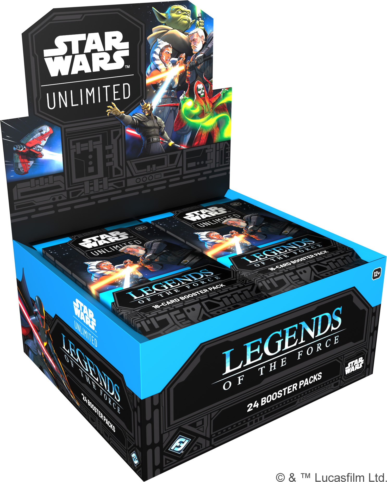 blue and black open legends of the force display with packs inside