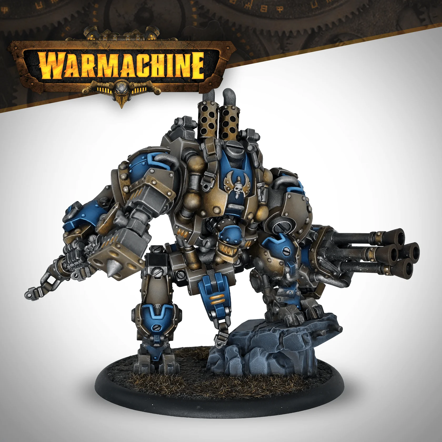 blue and gray metal mech painted miniature