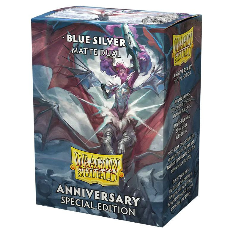 blue and silver themed box featuring art of dragon centaur