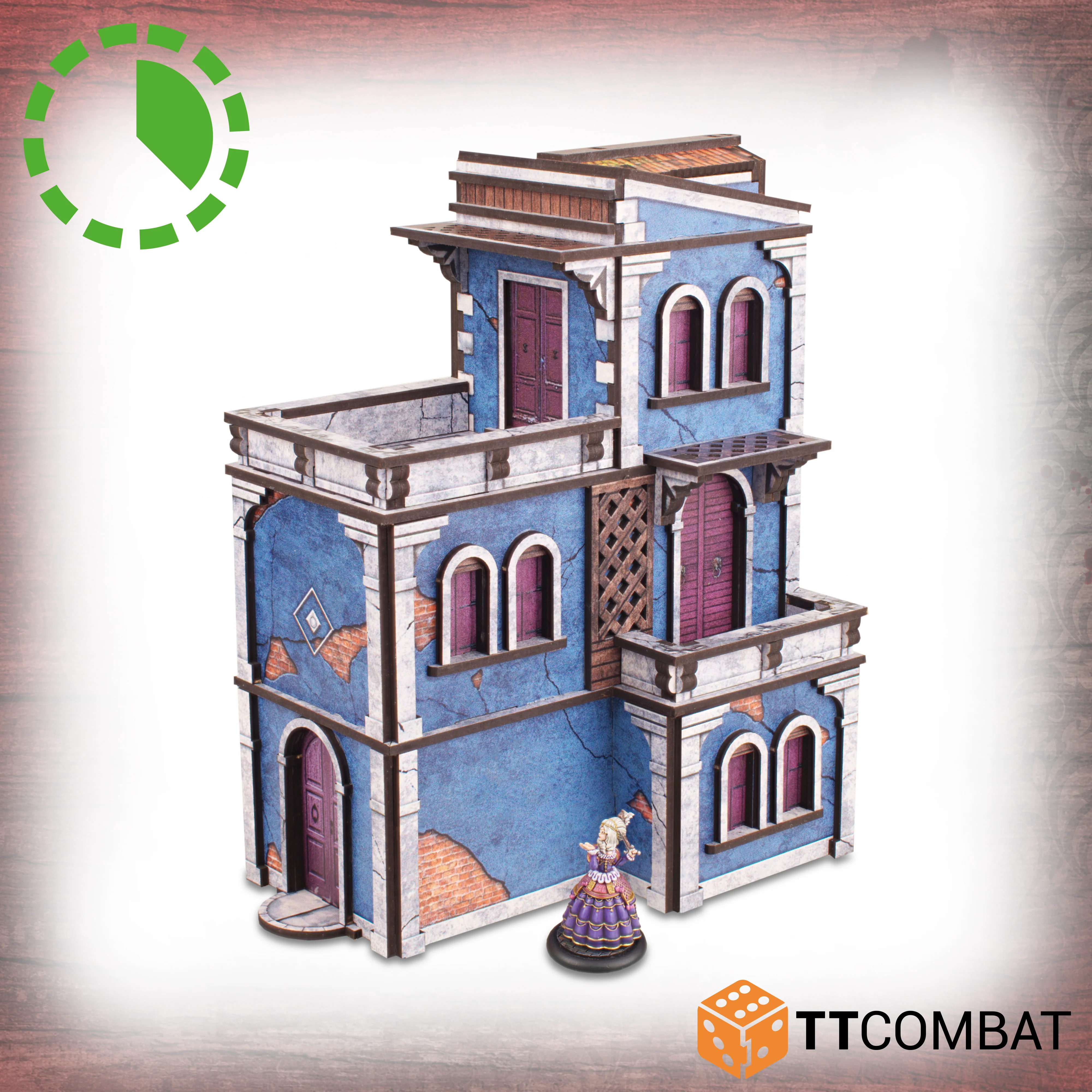 blue three story building