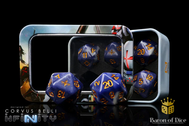 blue torchlight infinity dice and tin