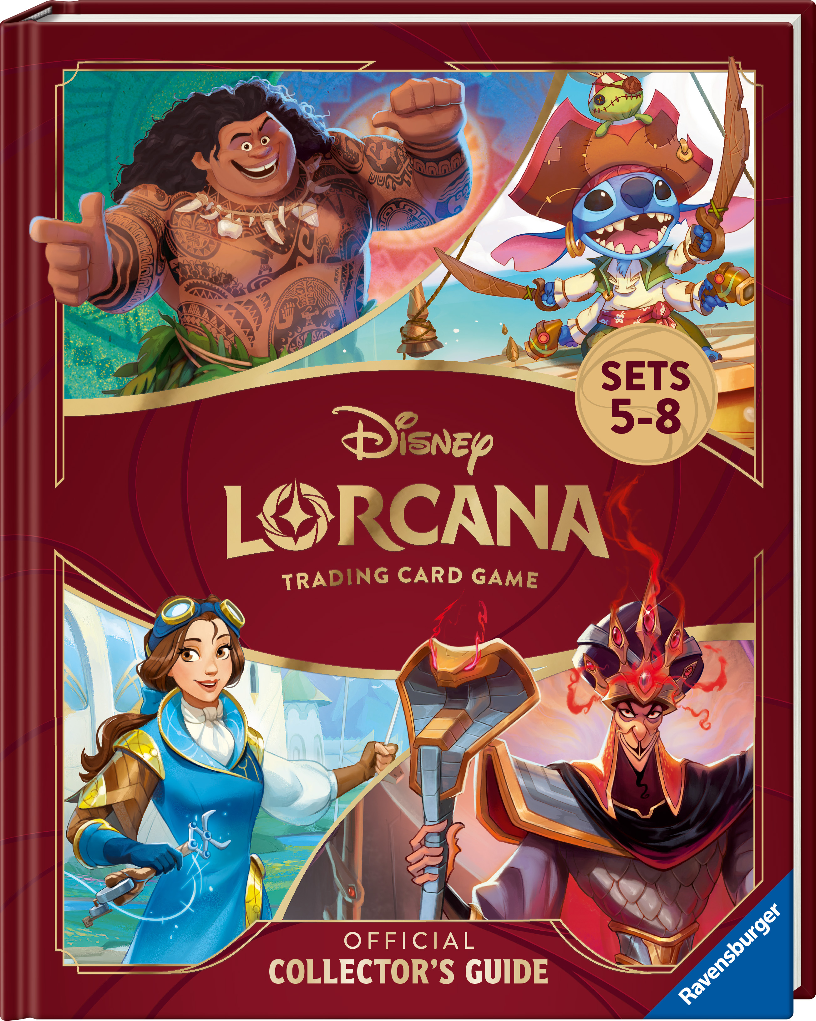 book cover featuring maui, belle, jafar, and stitch