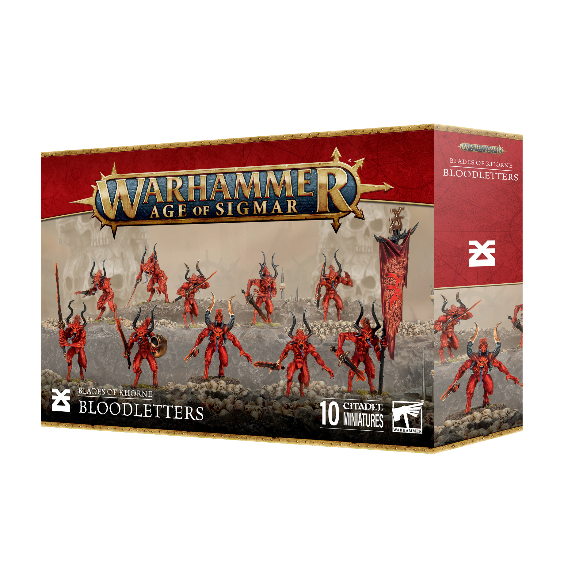 box featuring 10 painted red horned demon miniatures