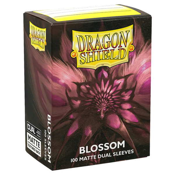 box of card sleeves featuring flower dragon art
