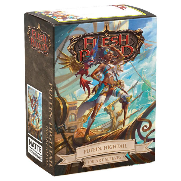 box of sleeves featuring a black woman pirate with a peg leg and a parrot with a mechanical wing
