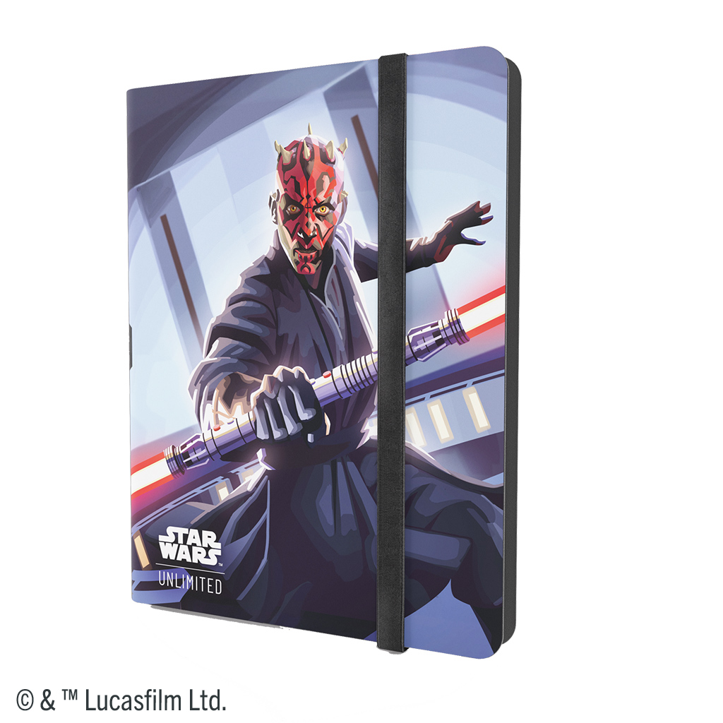 card binder with band closure featuring art of darth maul