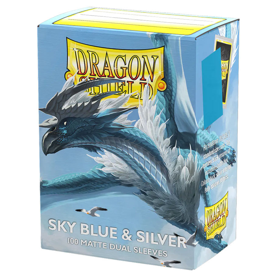 card sleeve box featuring blue and silver avian dragon