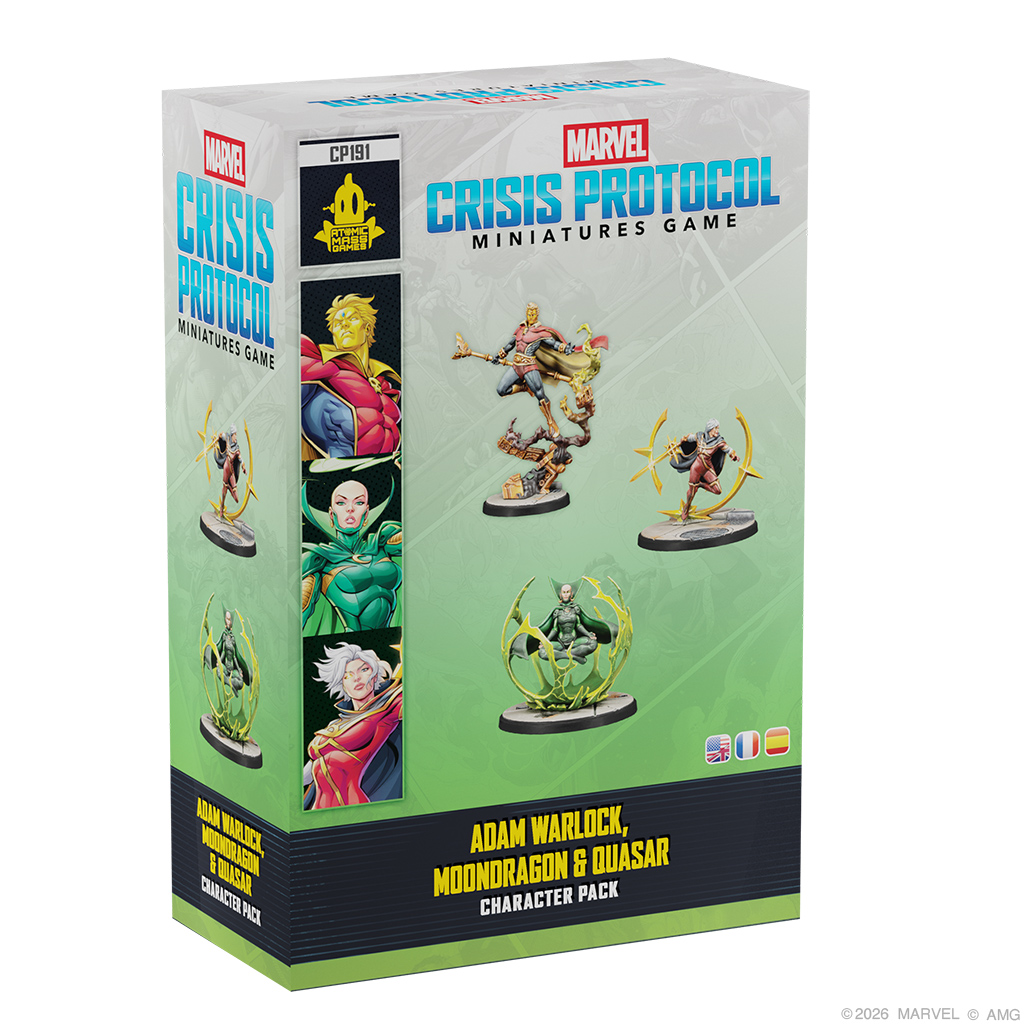 character pack with painted adam warlock, moon dragon, and quasar miniatures