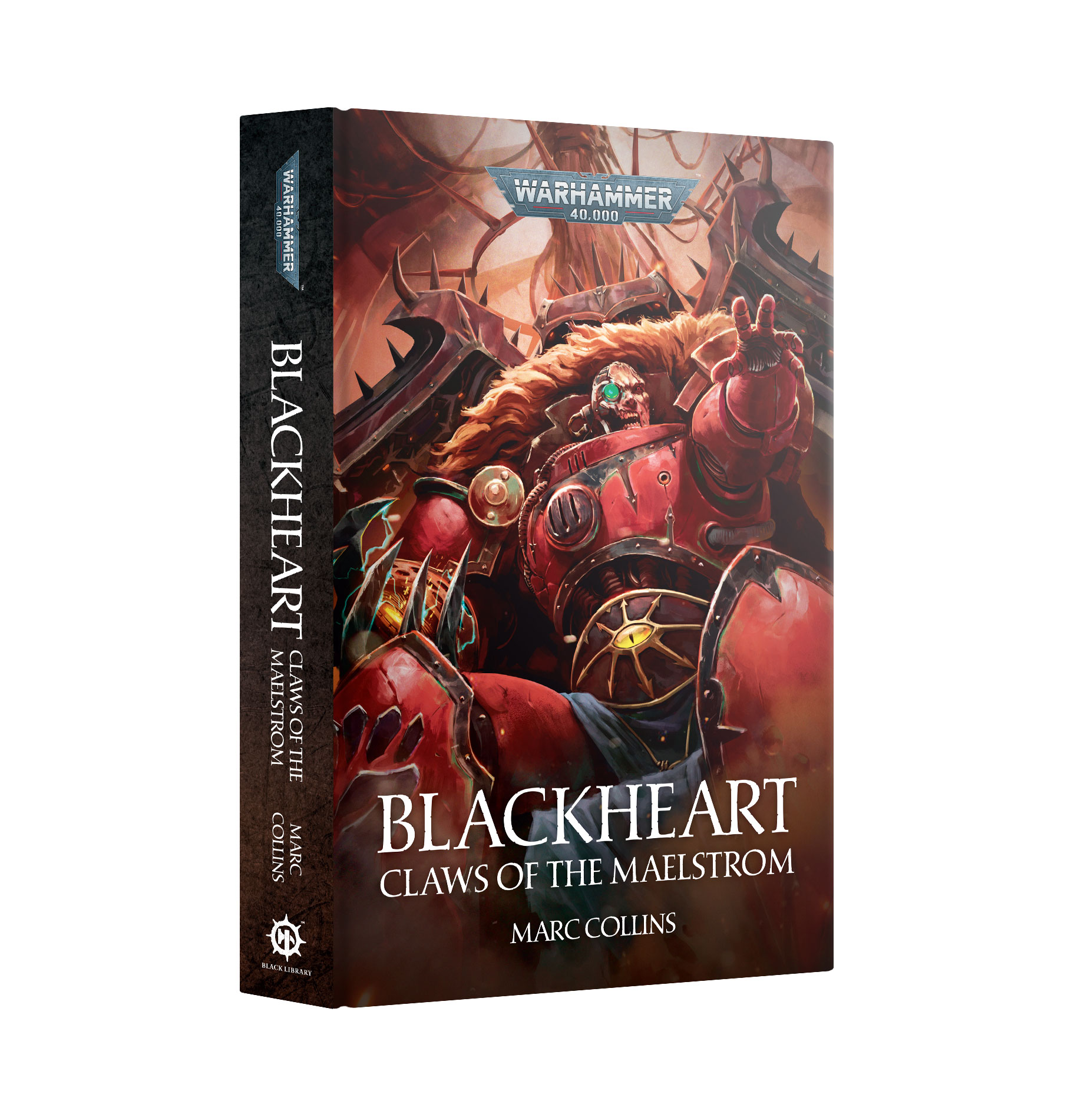 book cover featuring cybernetic man in red power armor