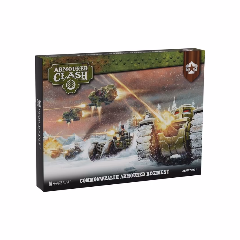 common wealth armoured regiment box with art of tanks and flying bikes