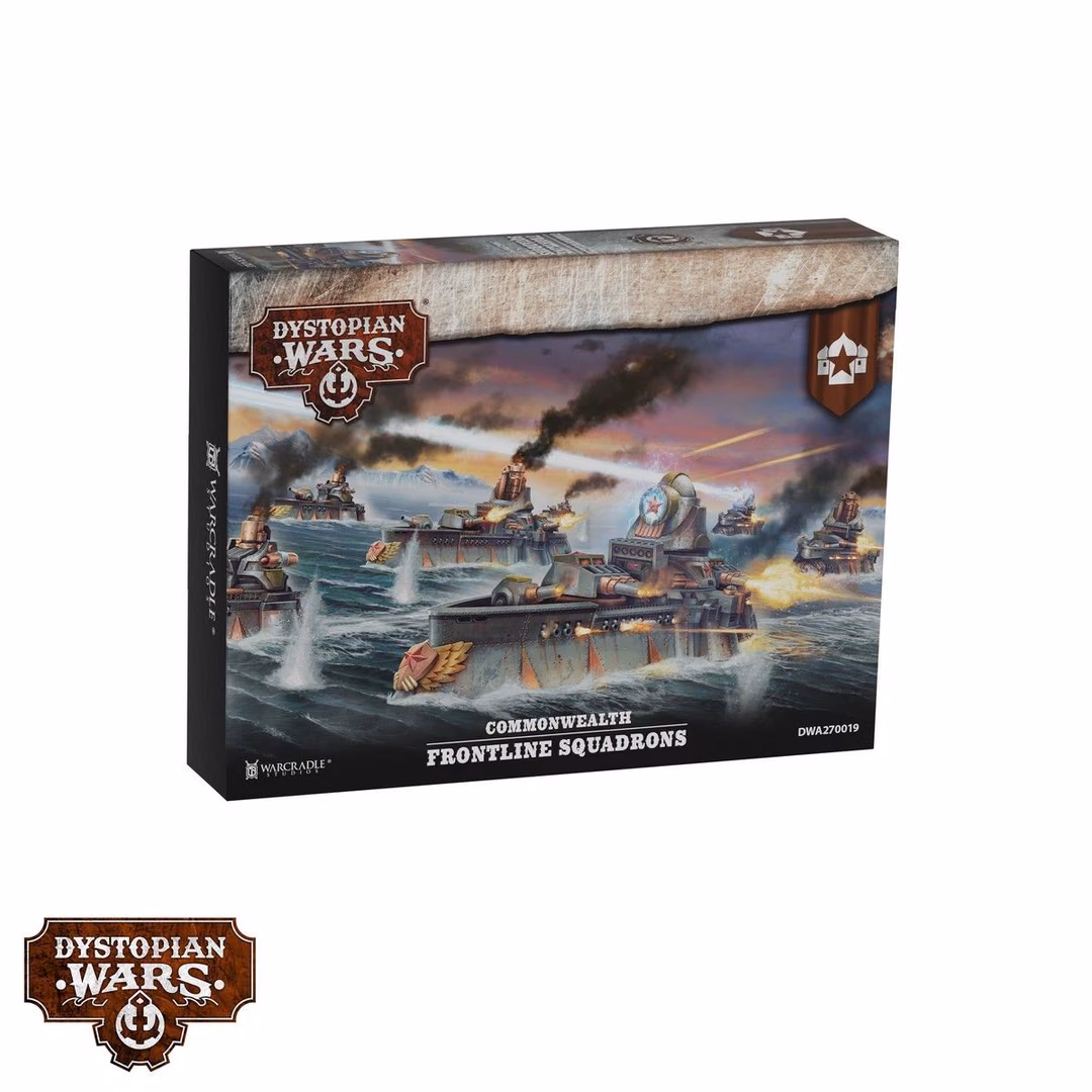 front of box featuring artist rendition of naval fleet decorated with golden winged shields and red stars