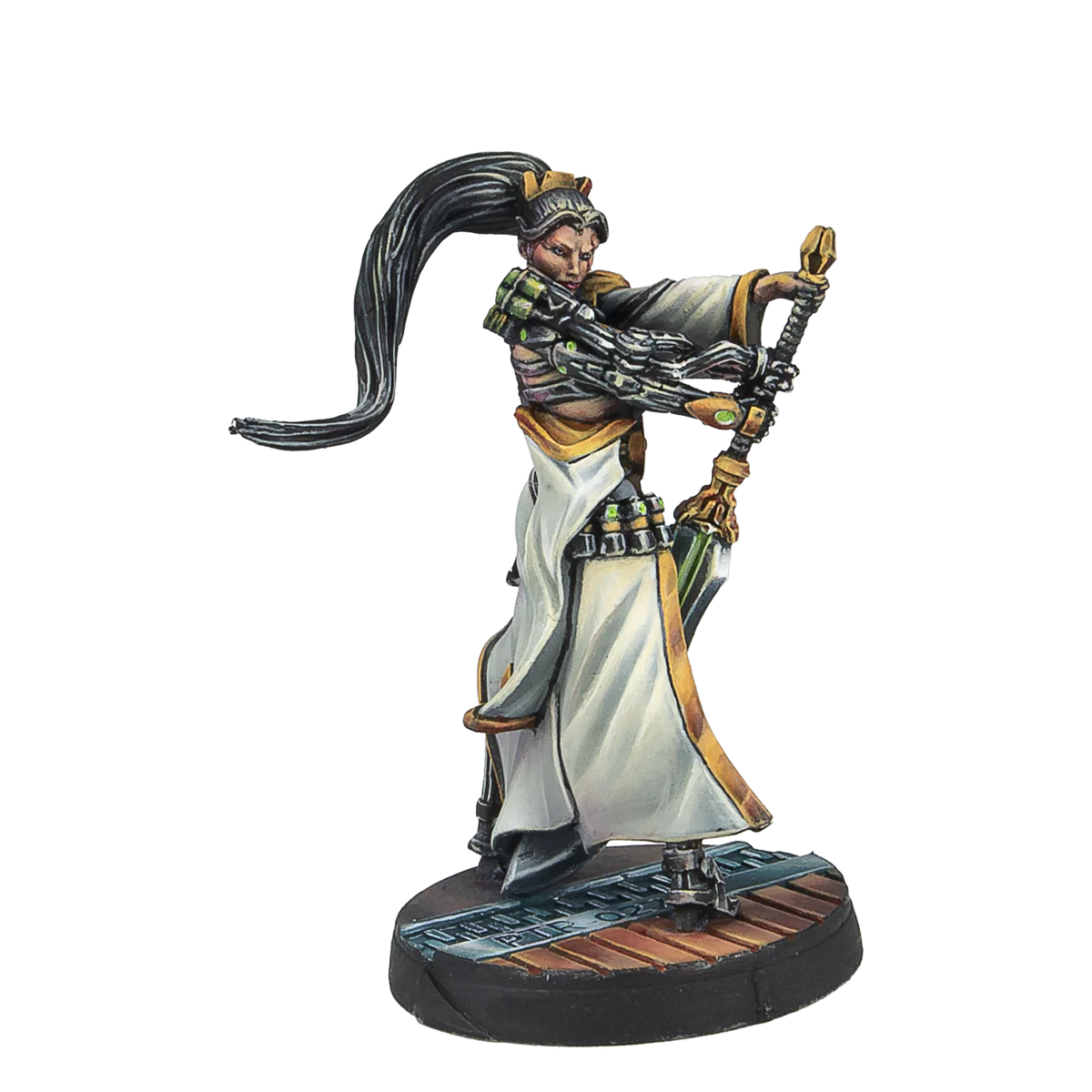 cyber punk samurai with long black pony tail painted miniature