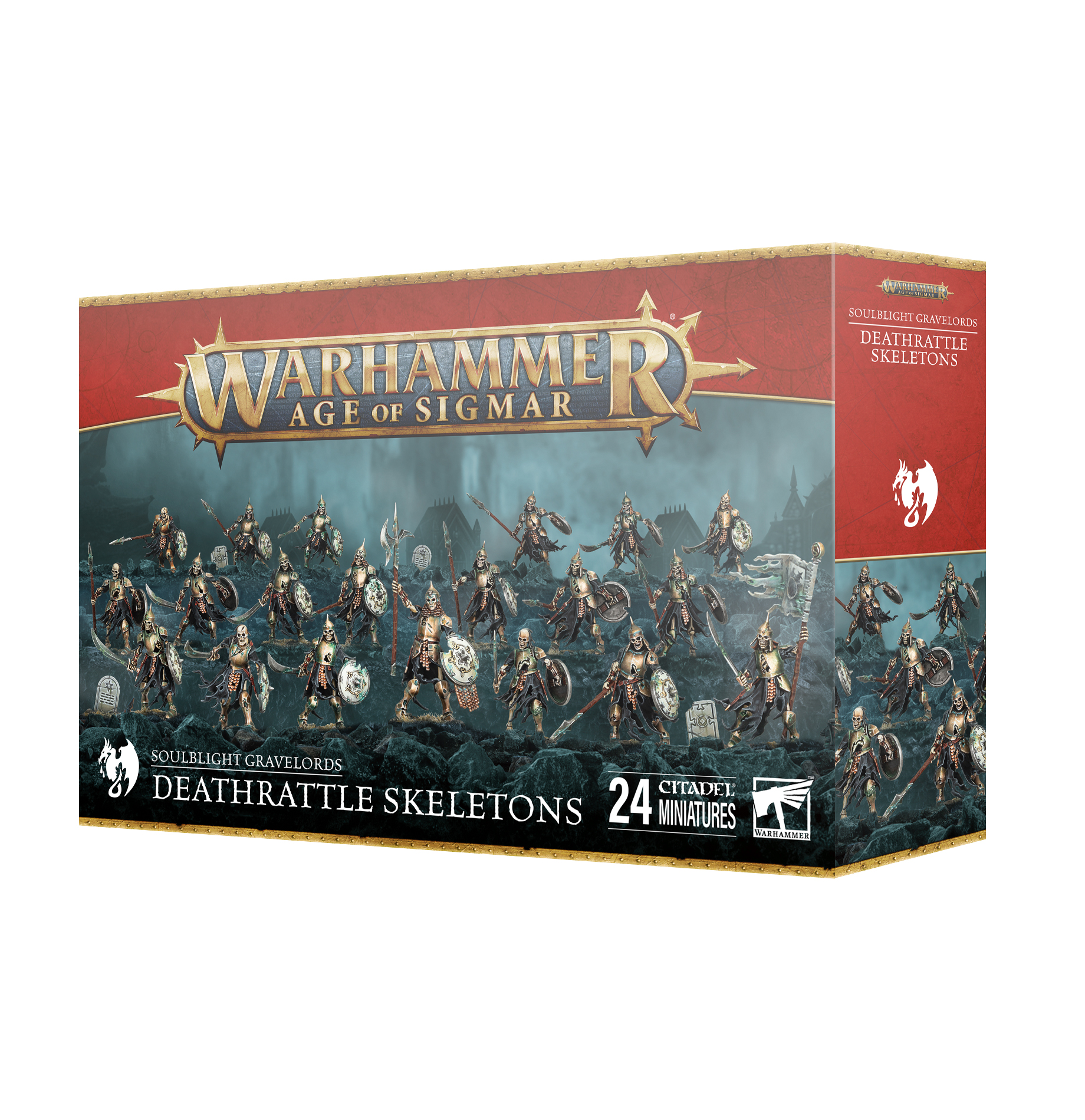 death rattle skeletons front of box