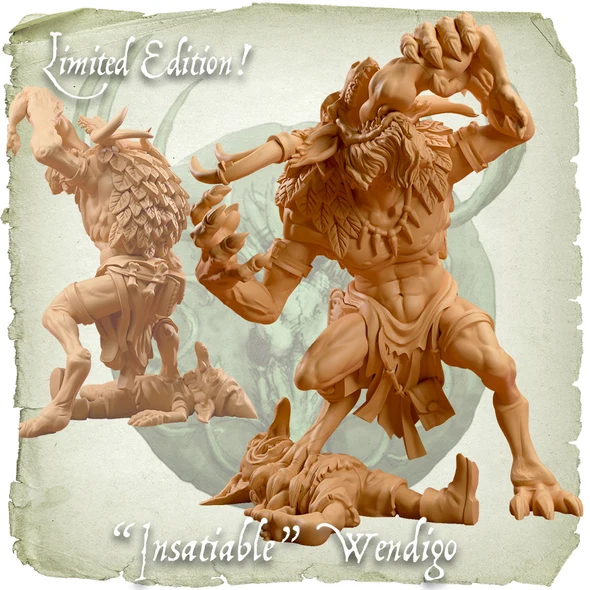 digital render of wendigo eating one goblin while standing on another