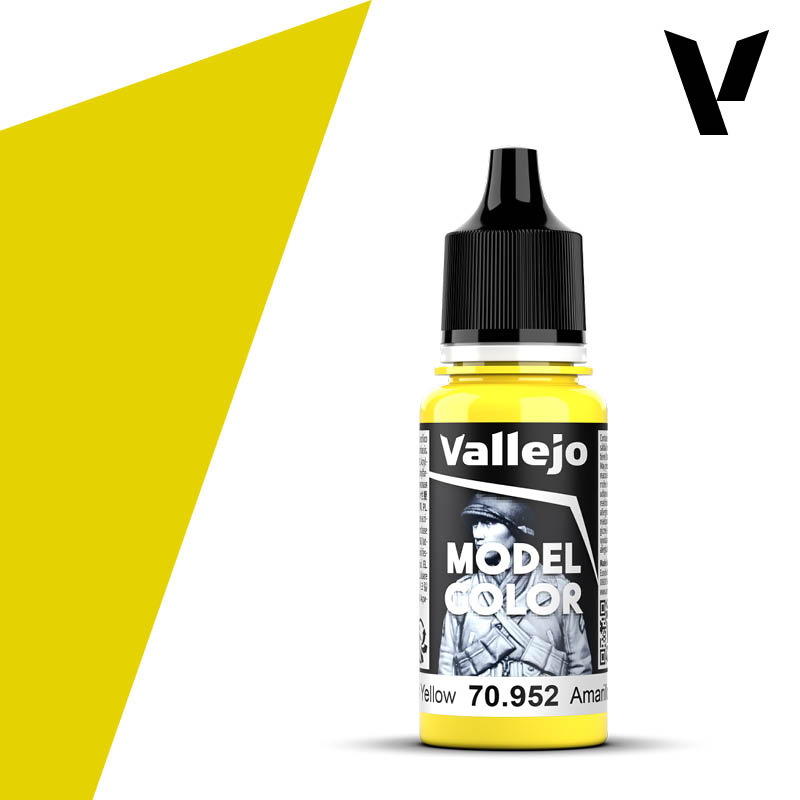 eighteen milliliter bottle of bright yellow paint
