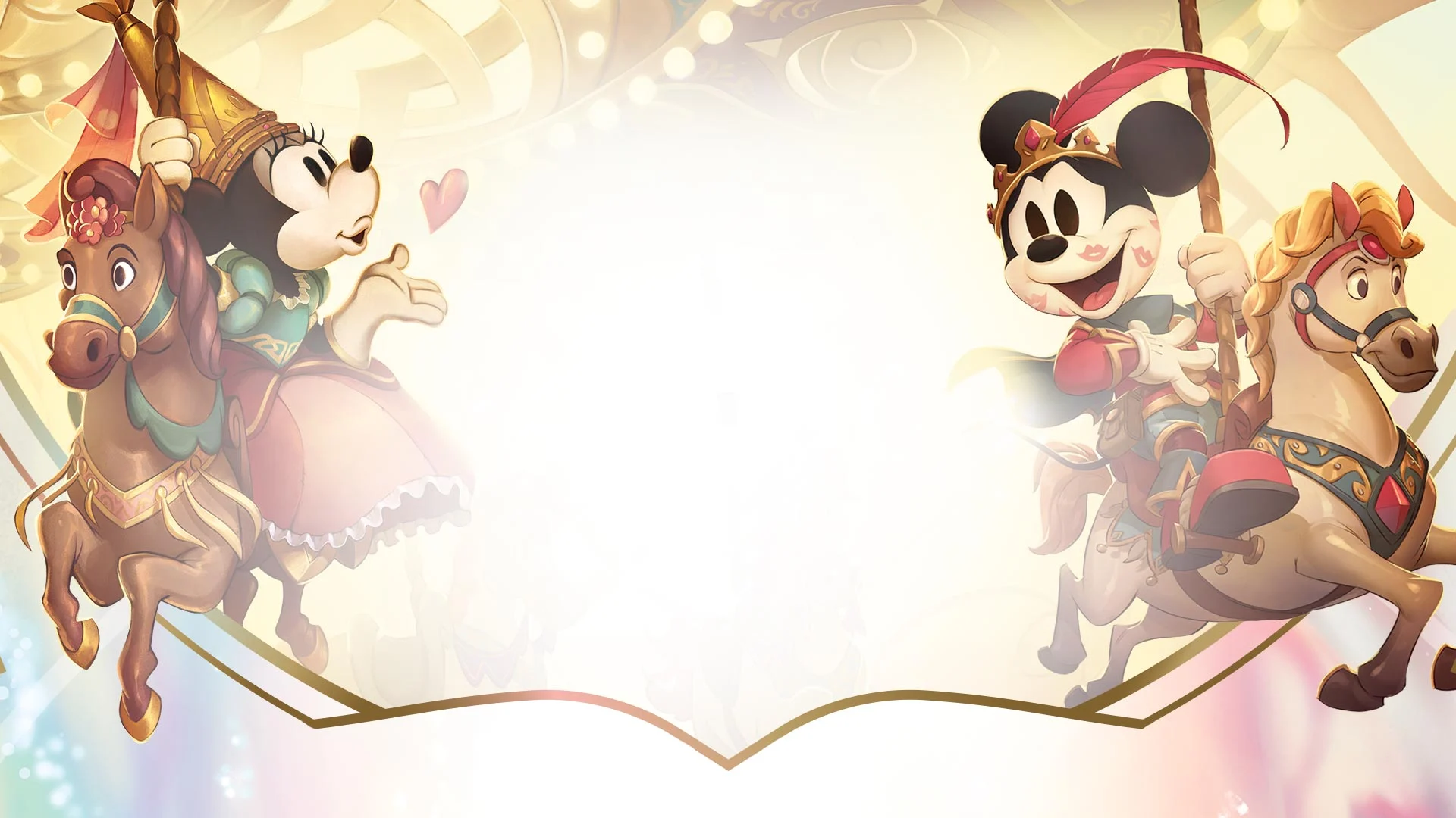 fabled back ground banner featuring minnie and mickey mouse on horses