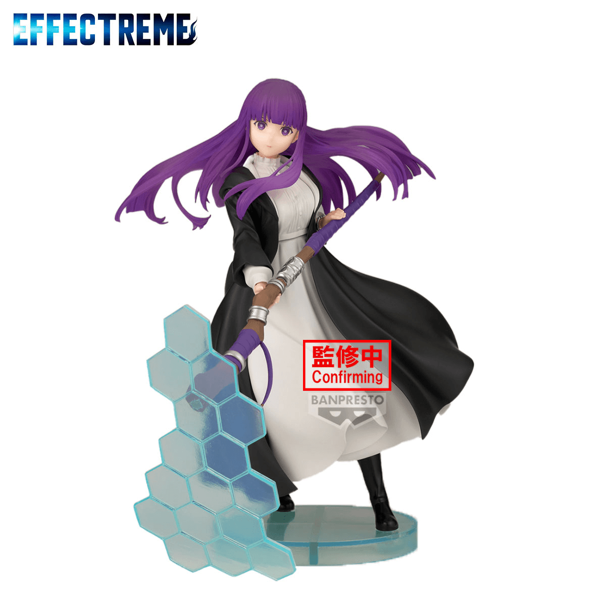 pre painted purple haired mage fern wielding staff and array of hexagonal defense magic effect