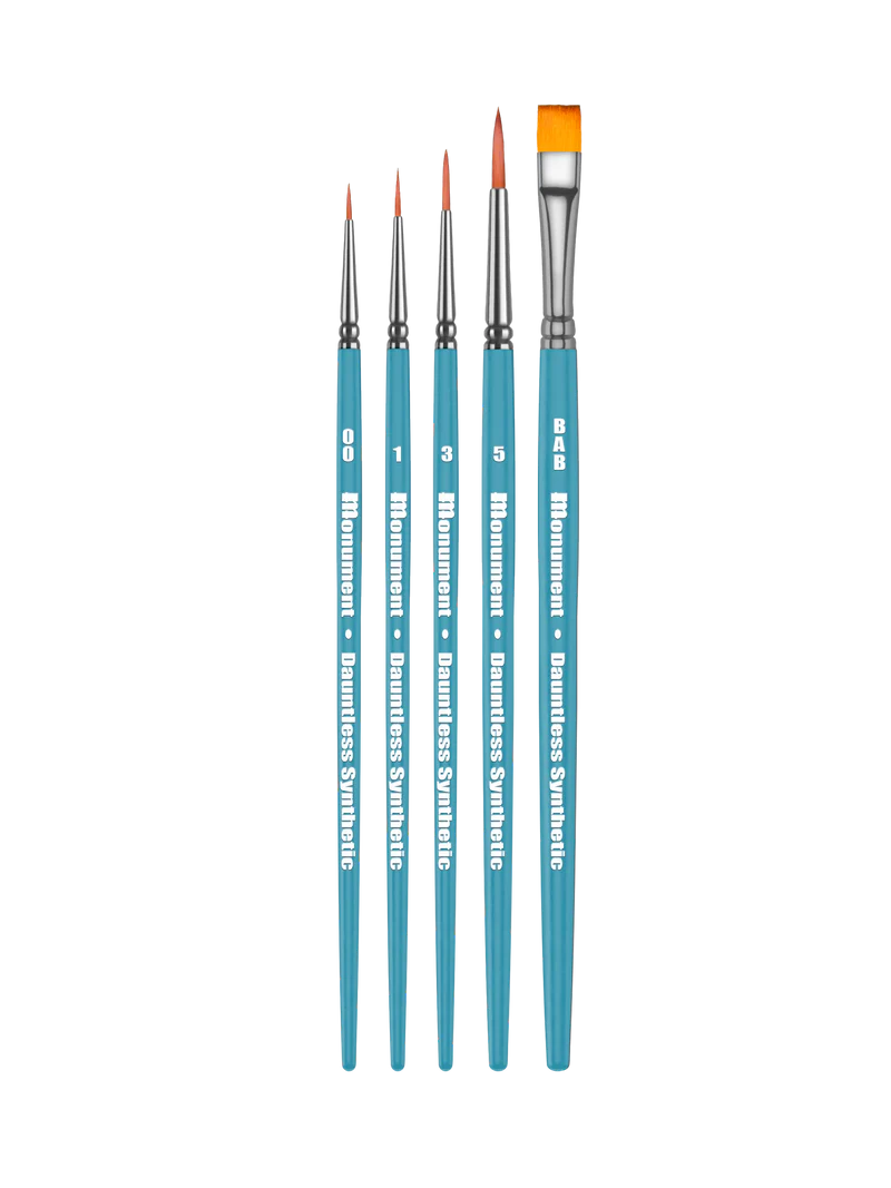 five brushes with blue handles