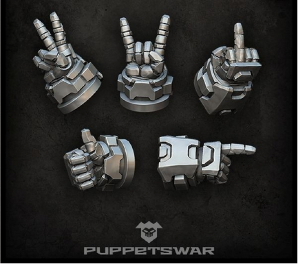 five hands making various gestures
