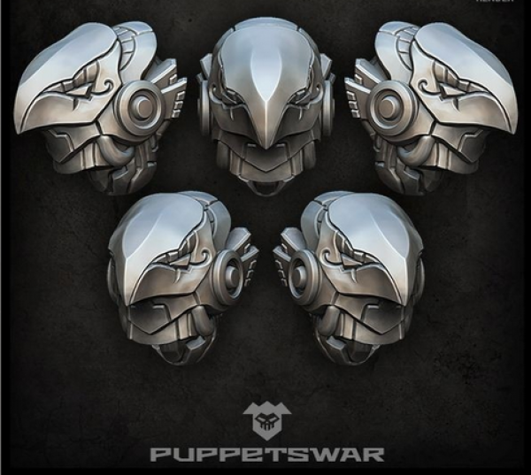 five horus themed bird helmets