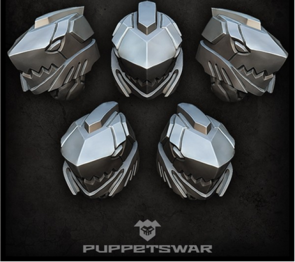 five mechanical shark heads