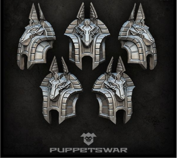 five shoulder pads with jackal heads