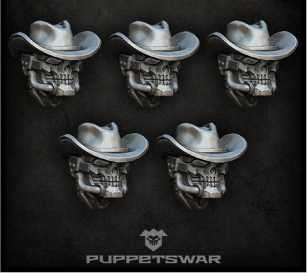 five skulls wearing cow boy hats