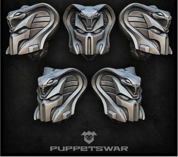five snake shaped helmets