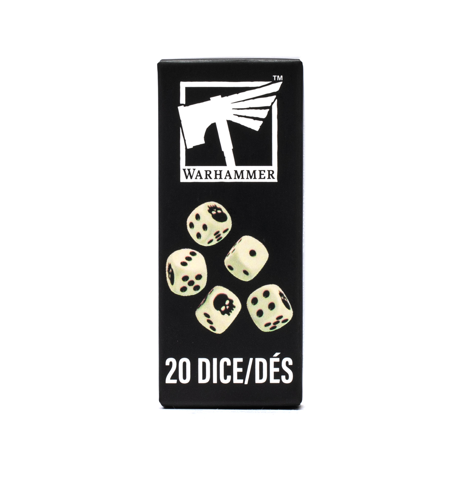 five white dice with black pips
