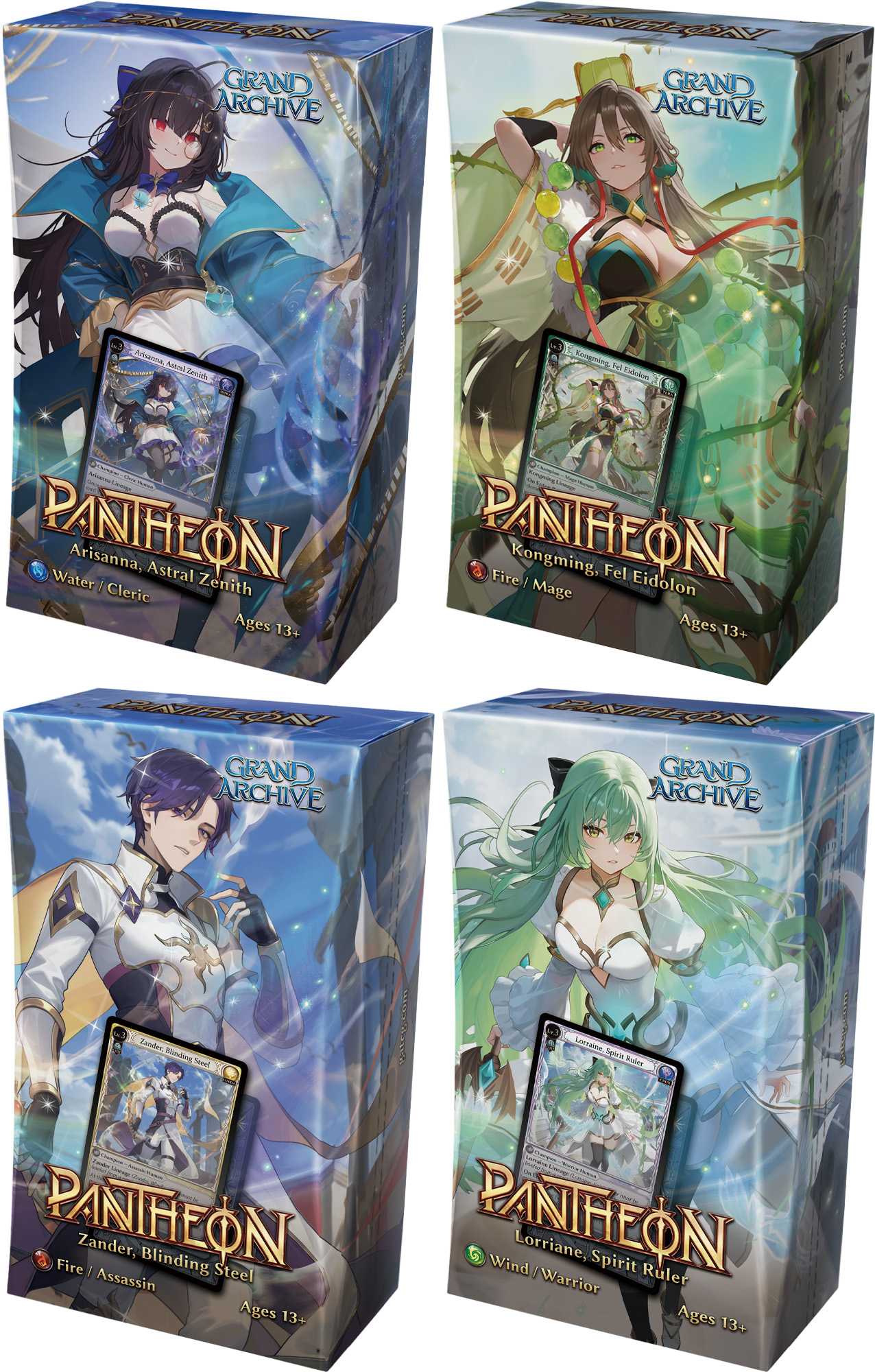 arisanna astral zenith, kong ming fel eidolon, zander blinding steel, and lorraine spirit ruler decks