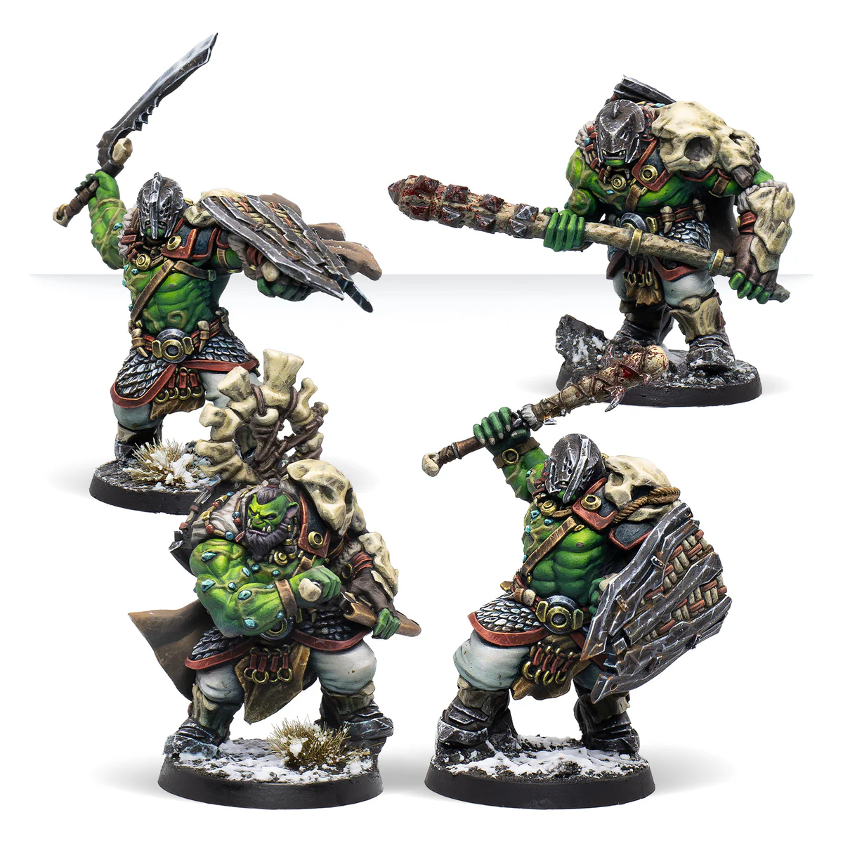 four painted orc models